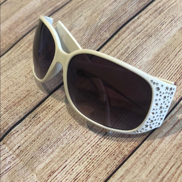 White 90s Small Sunglasses with Rhinestones - Picture 2 of 3